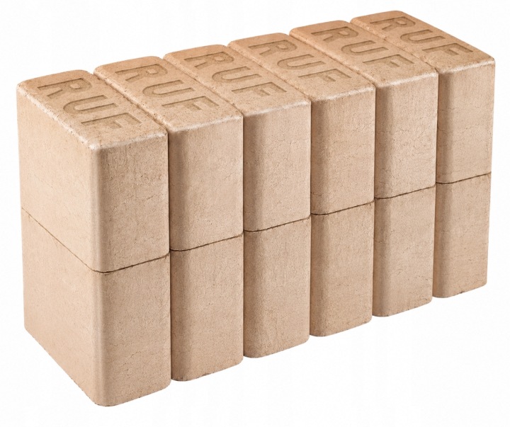 Drevené brikety RUF 10 kg – Výhrevnosť 16–17 MJ/kg – Nízka vlhkosť a minimum popola